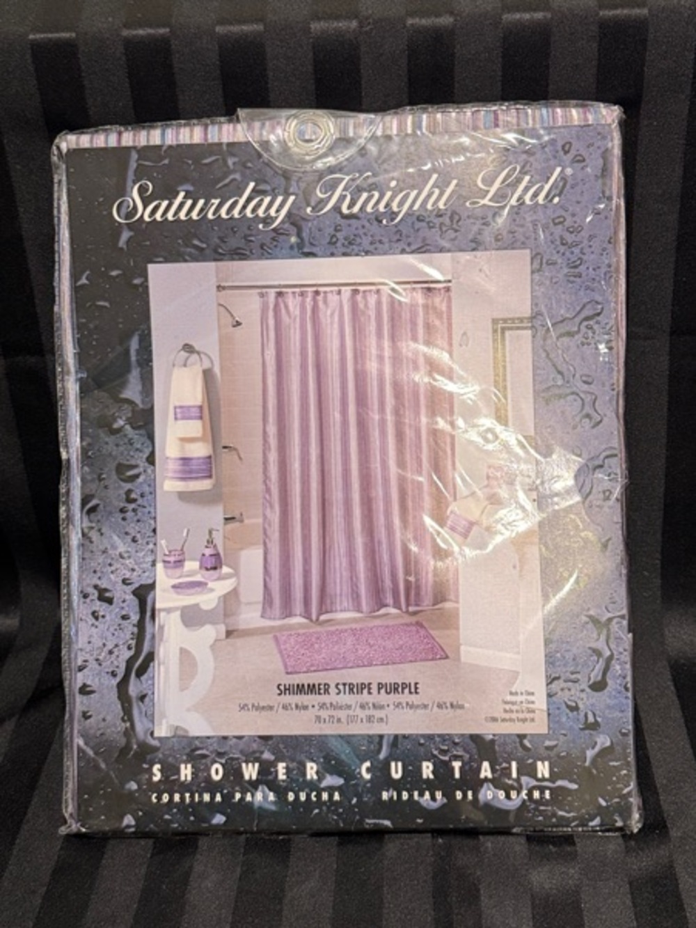 Saturday Knight Ltd. Shimmer Stripe Purple Shower Curtain New Old Stock